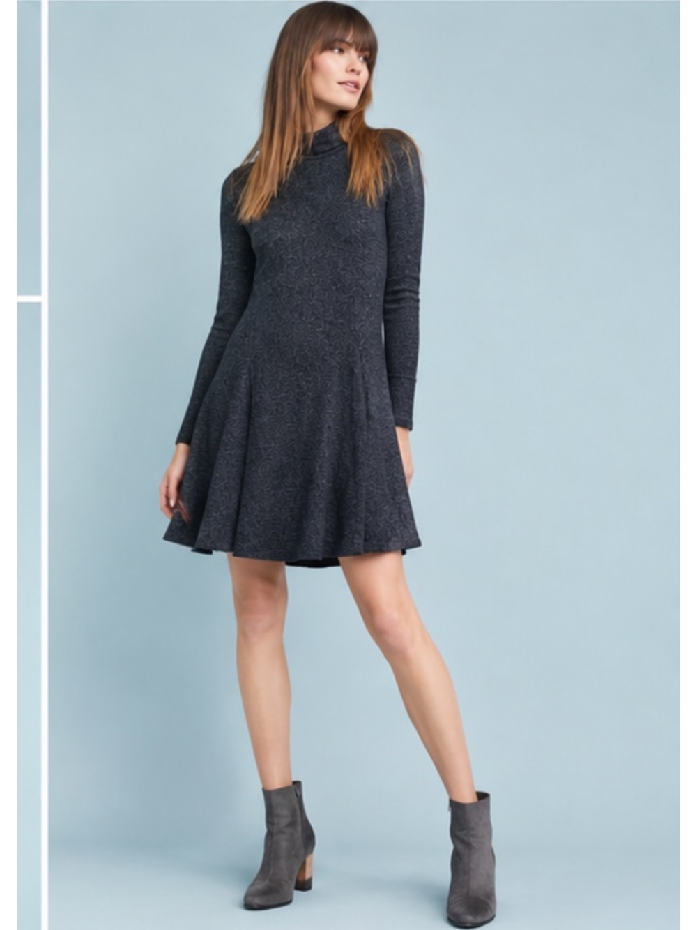 Anthropologie SATURDAY/SUNDAY BRUSHED FLEECE MOCK NECK DRESS DARK GREY